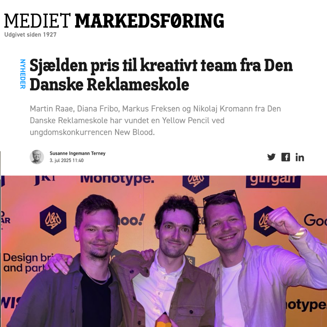 Kreativt team fra Den Danske Reklameskole vinder Yellow Pencil ved D&AD New Blood Awards i London